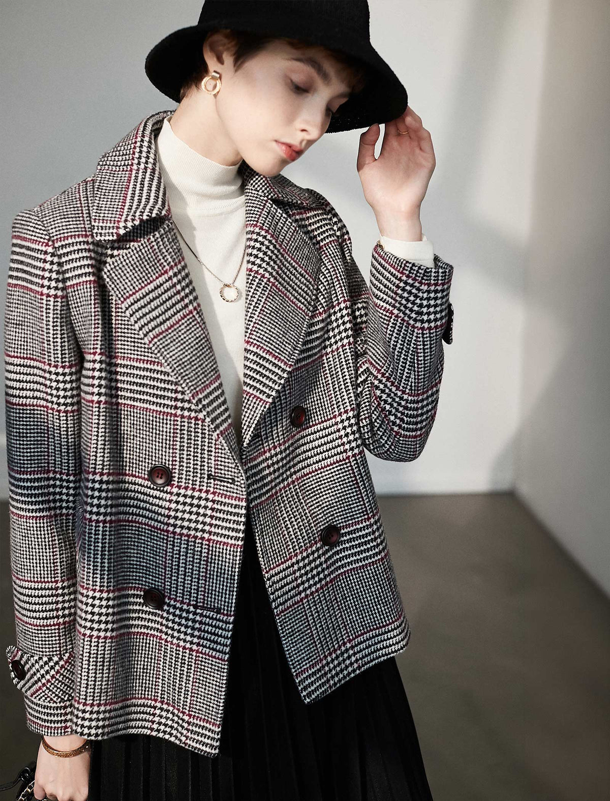 Wool Blend Plaid Collared Top