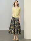 Pale Yellow Tencel Pearl Trim Knit Cardigan