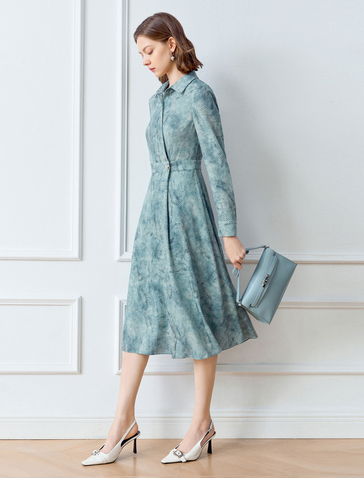 Teal Patterned Shirt Dress