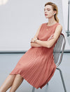 Coral Sleeveless Pleated Dress