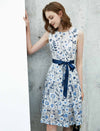 Lace Floral Waist-Cinched Sleeveless Dress
