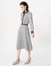 Abstract Print Belted Long Sleeve Midi Dress