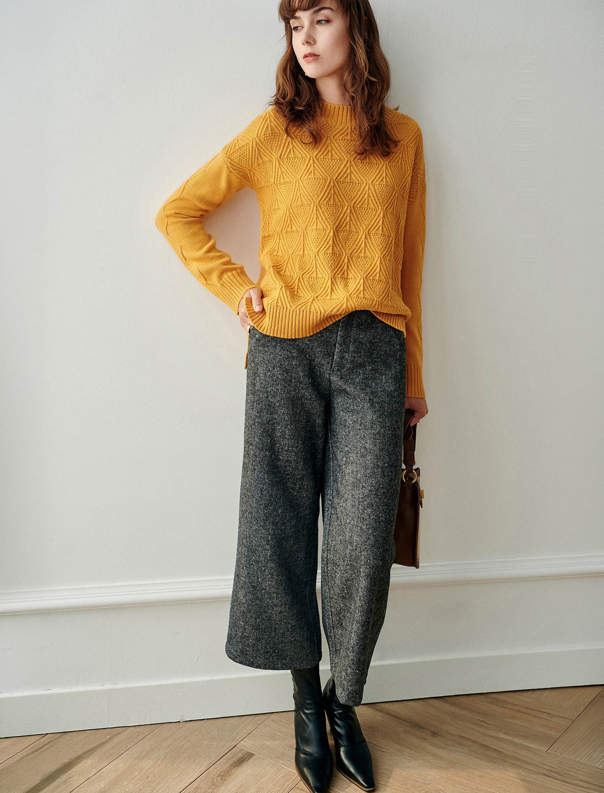 Wool Blend Relaxed Straight-Fit Straight-Leg Pants
