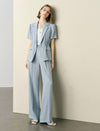 Single Button Ruched Waist Short Sleeve Blazer