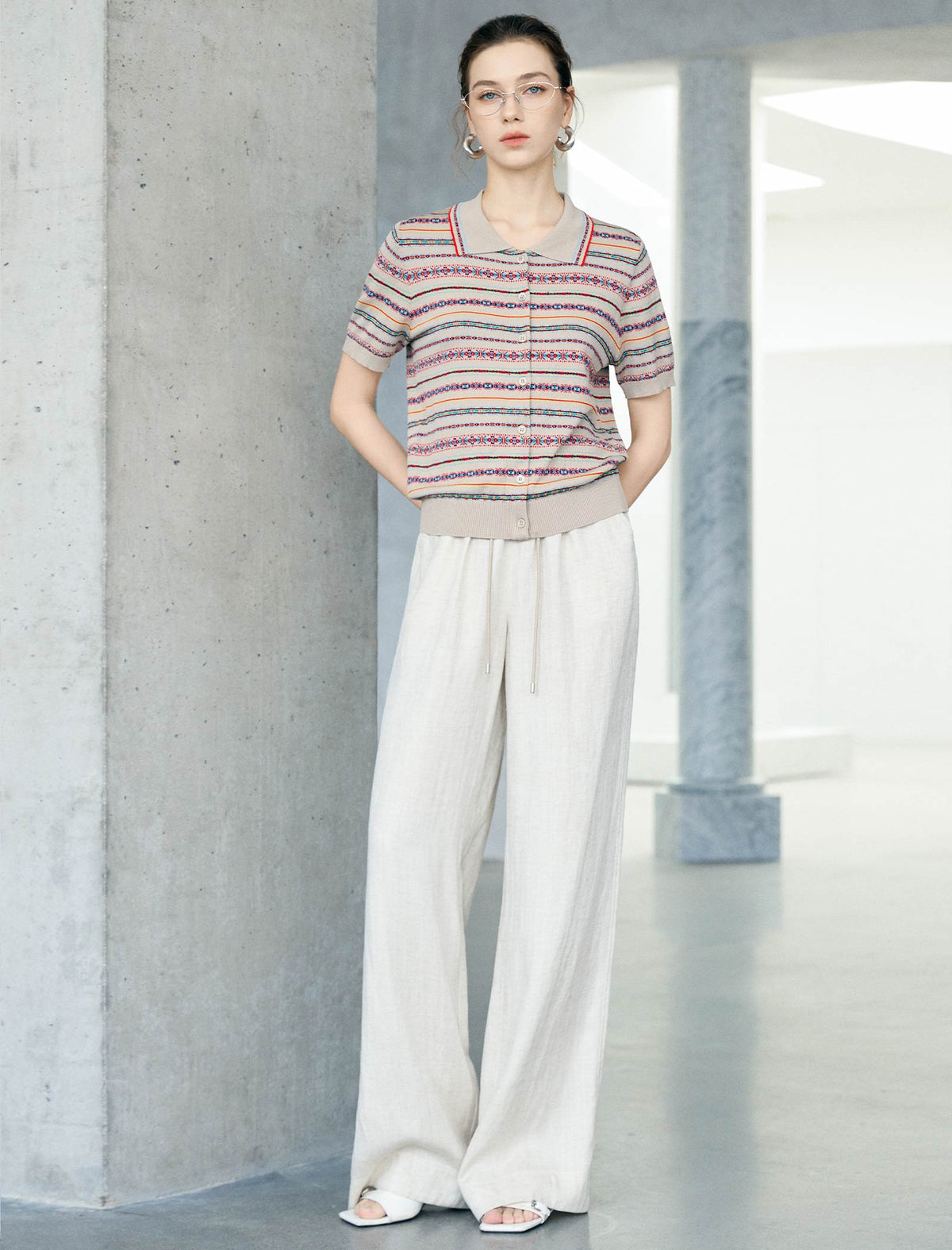 Linen Wide-Leg Drawstring Pants