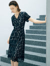 Black Floral Lace V-Neck Short Sleeve Fit And Flare Midi Dress