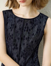 Black Floral Embroidered Mesh Midi Dress