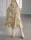 Vintage Floral Print Midi Chiffon Skirt