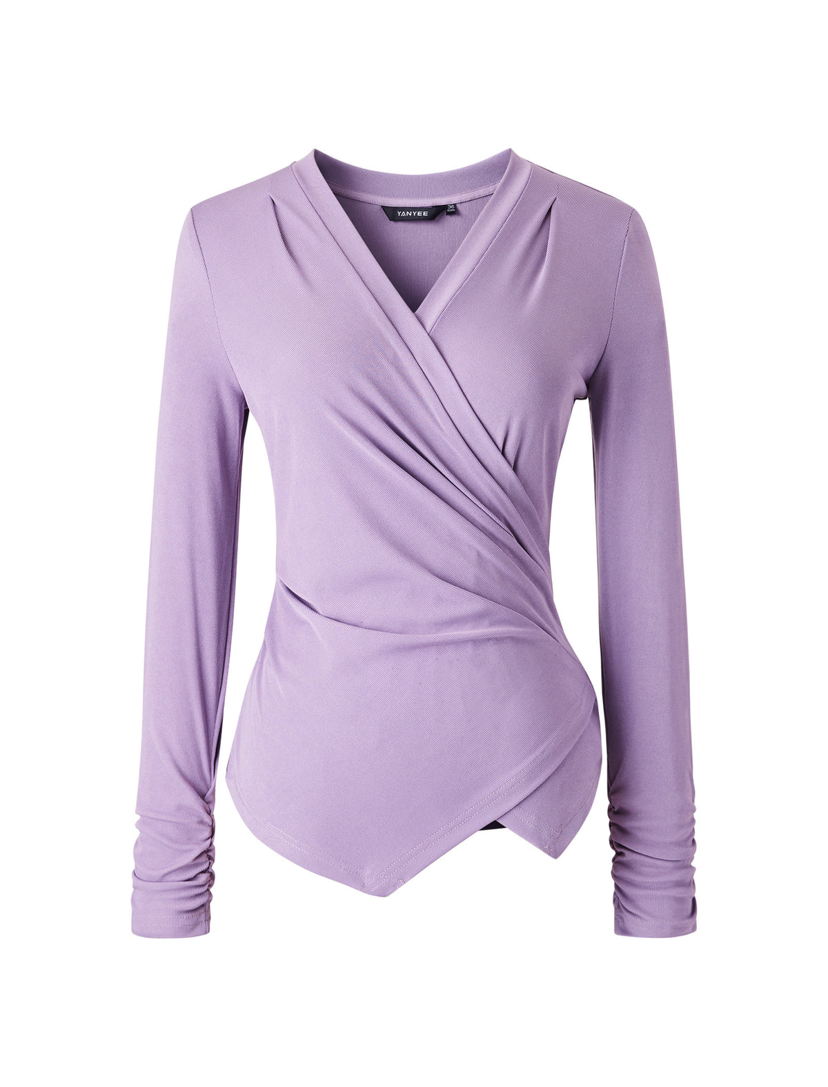 V-Neck Ruched Waist Long Sleeve Top