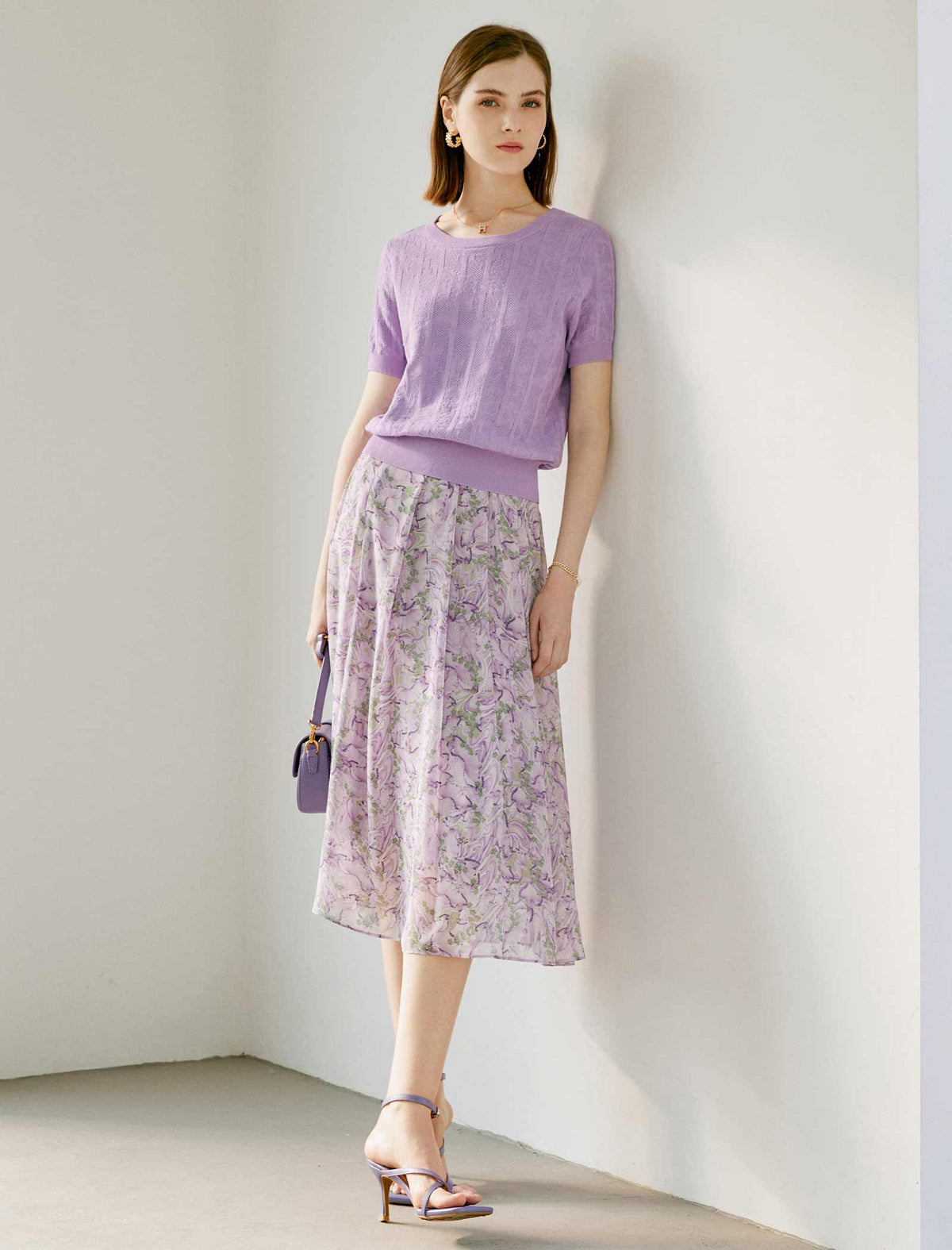 Floral Chiffon Pleated A-Line Skirt