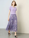 Purple Paisley Print Tiered Midi Skirt