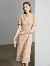 Apricot Lace V-Neck Midi Dress