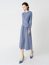 Wool Blend Wrap-Front Pleated Knit Midi Dress