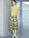 Pale Yellow Half Button Hollow Out Knit Short Sleeve Top