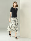 Ink Style Floral Print Midi Skirt