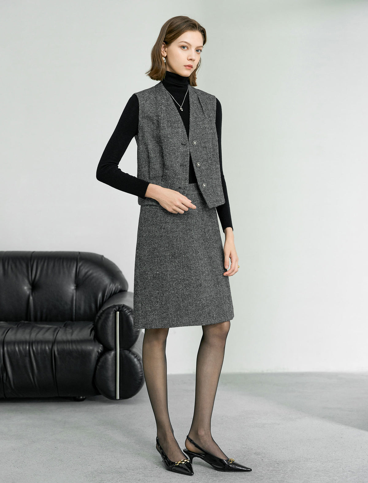 Wool Gray Old-Money V-Neck Vest Coat