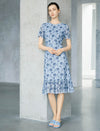 Blue Floral Lace Ruffle Hem Short Sleeve Midi Dress