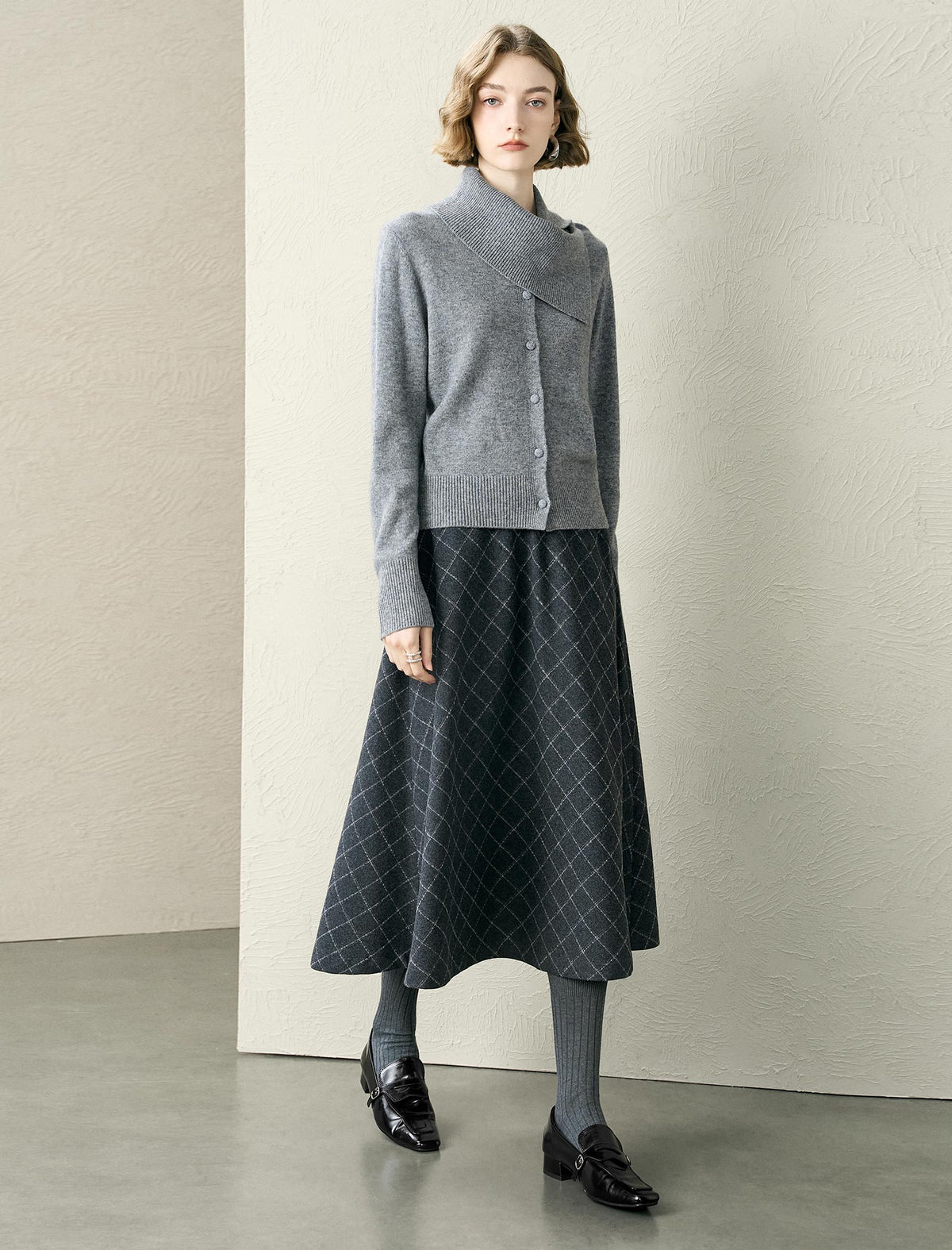 Asymmetric Collar 100% Wool Cardigan