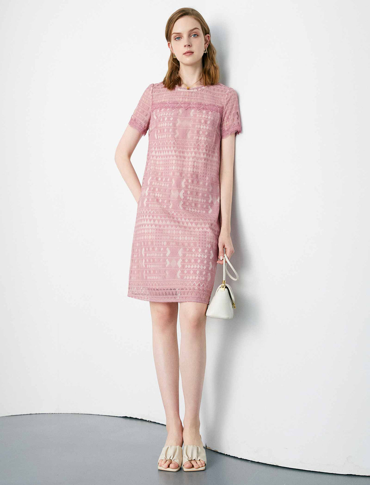 Round Neck Lace Print Dress
