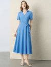 French Lapel Wrap Waist Midi Dress