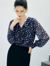 Floral Ruffle V Neck Tie Chiffon Blouse