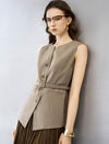 Taupe Tailored Belted Vest