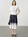 Black And White Tie-Dye Ombre A-Line Midi Skirt
