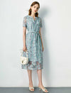 Lace Floral Waist-Cinched Dress