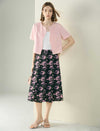 Vintage Rose Print Flare Midi Skirt