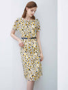 Floral Silk Waist-Cinched Dress