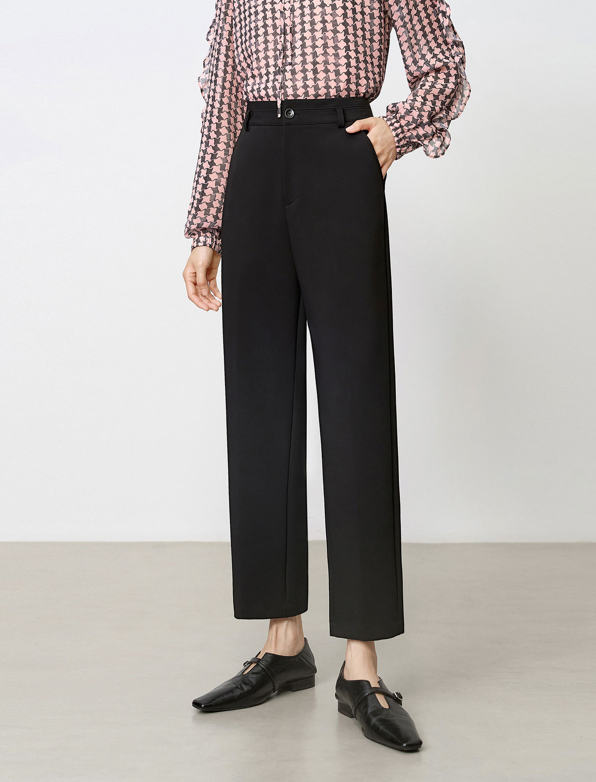 High-Rise Ankle Straight-Leg Stretch Dress Pants
