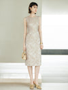 Elegant Jacquard Waist-Defining New Chinese-Style Midi Dress