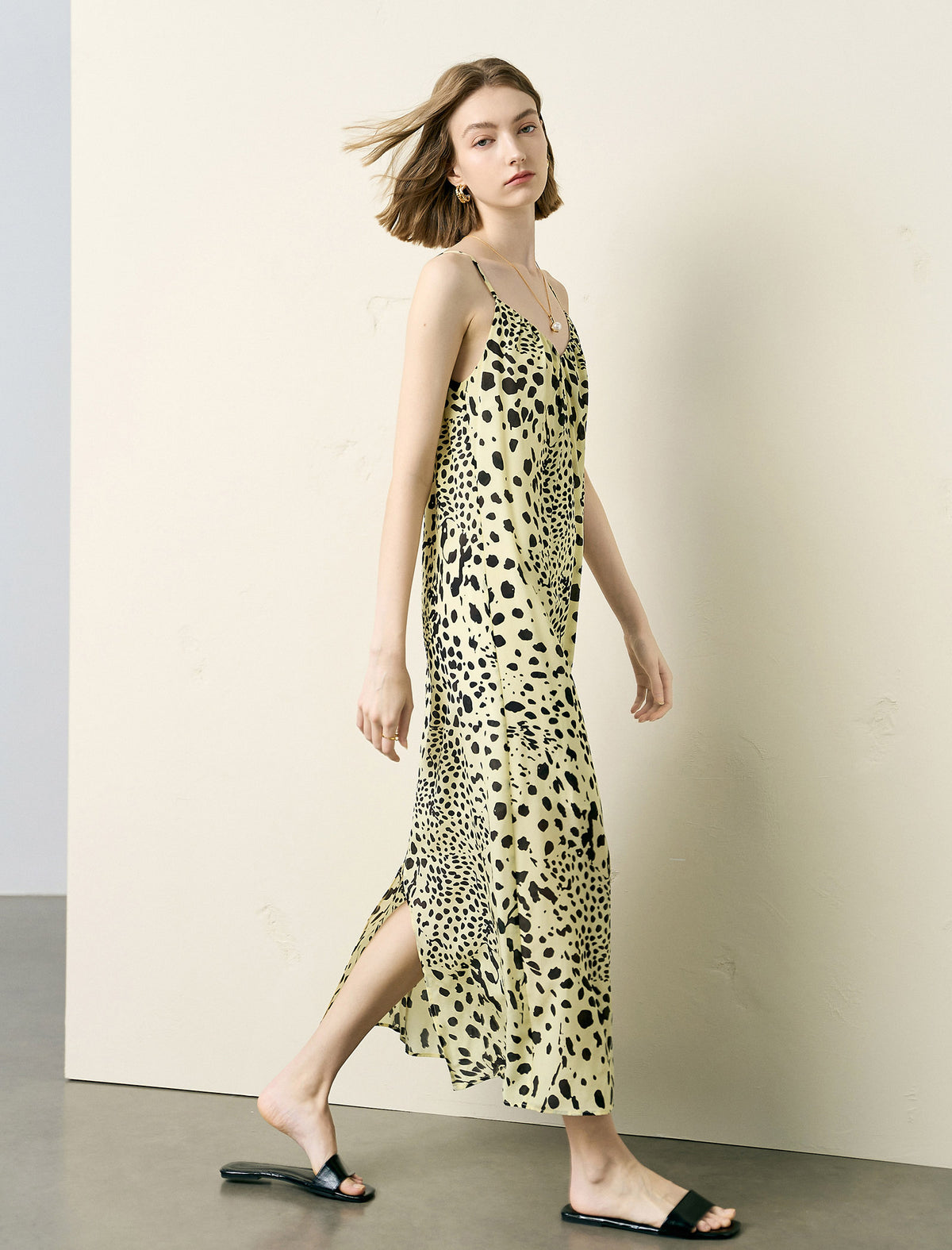 Leopard Print Slip Silk Maxi Dress