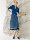 Blue Ribbed Knit Elbow-Sleeve Cardigan