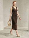 Brown Lace Sleeveless Midi Dress