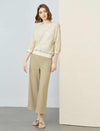 Tencel Khaki High Waisted Wide Leg Cropped Pants