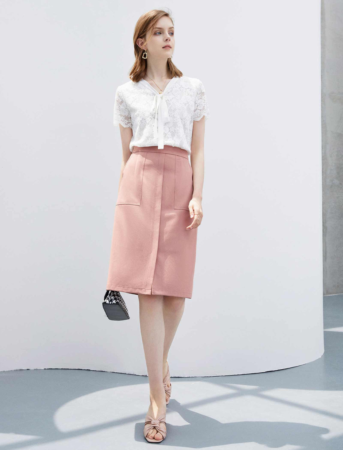 V-Neck Lace Tie-Front Short Sleeve Top
