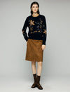 100% Wool Embroidered Floral Crewneck Relaxed Sweater