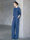 Front Pleated Wide Leg Pockets Detail Casual Pants