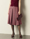 Red Plaid Pleated A-Line Midi Skirt