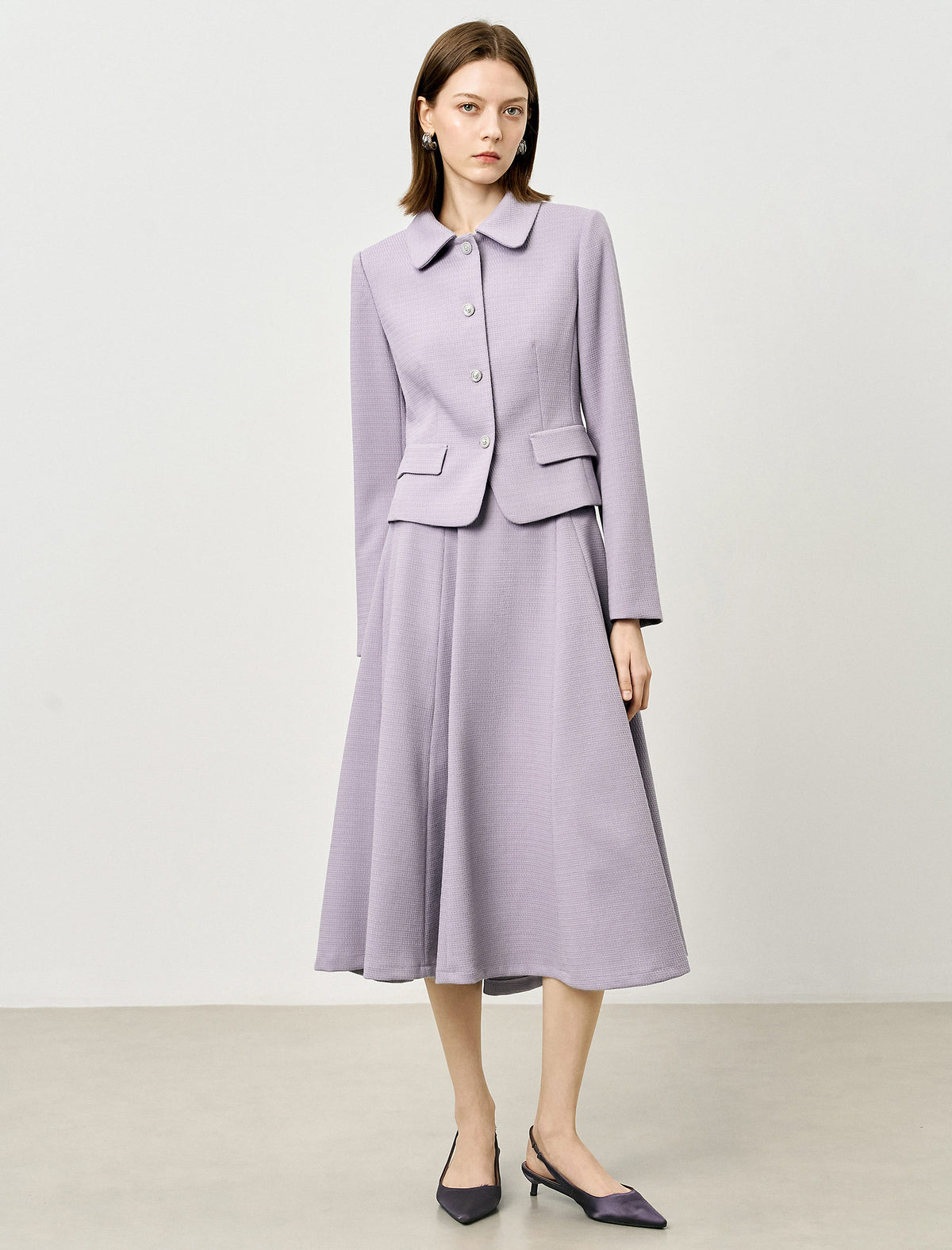 Purple Pleated A-Line Midi Skirt