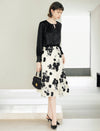 High Waist Floral Jacquard A Line Midi Skirt