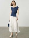 Navy Blue Polka Dot Cowl Neck Knit Top