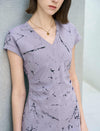 Lilac Marble Print Slit Midi Dress