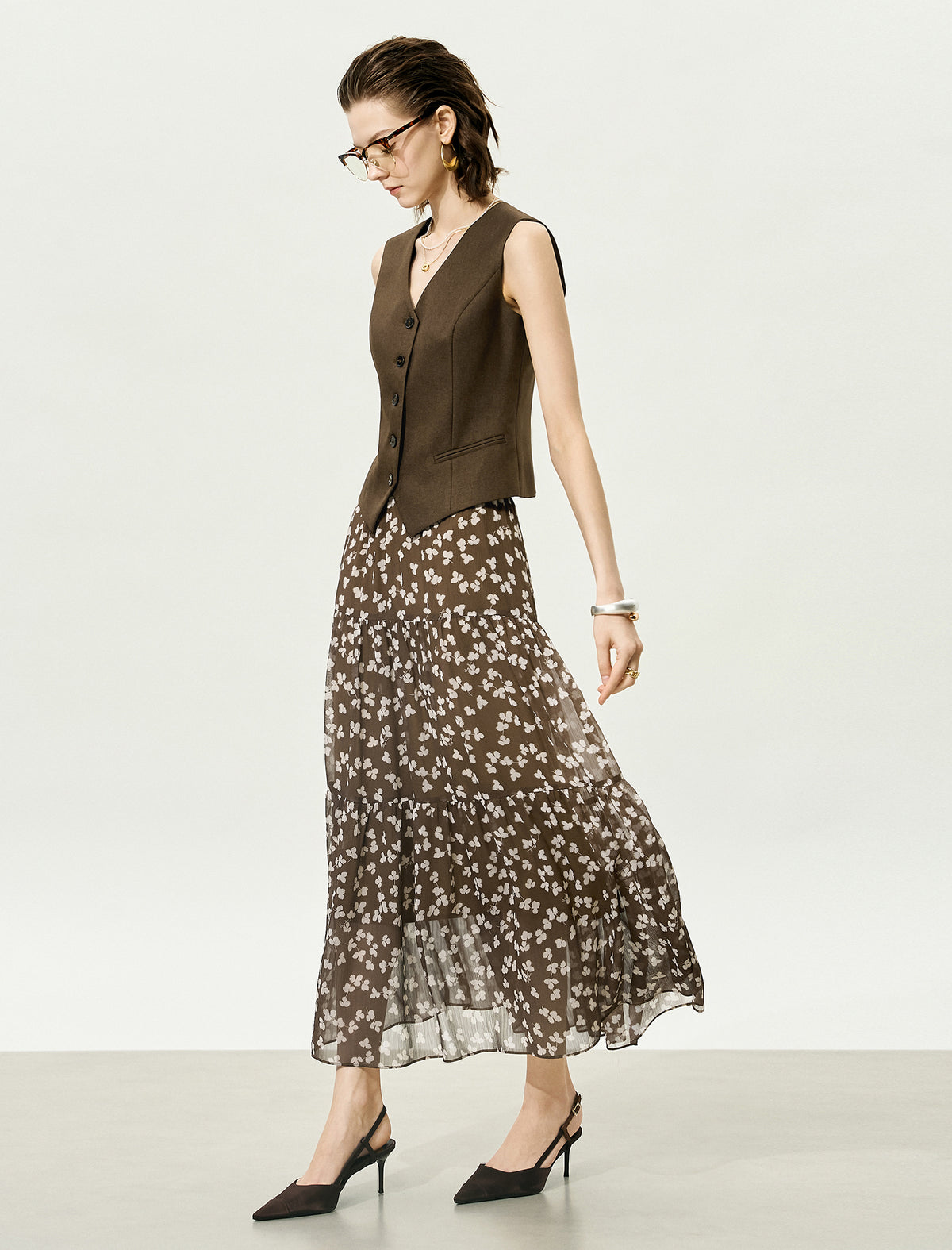 Floral Multi-Layered Midi Skirt