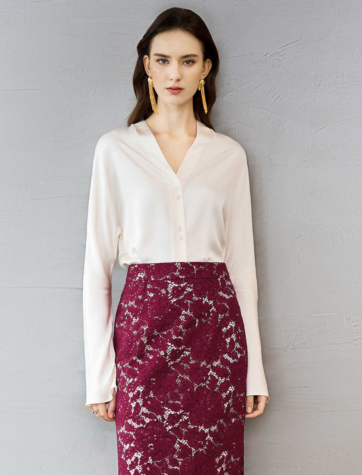 Satin V-Neck Blouse