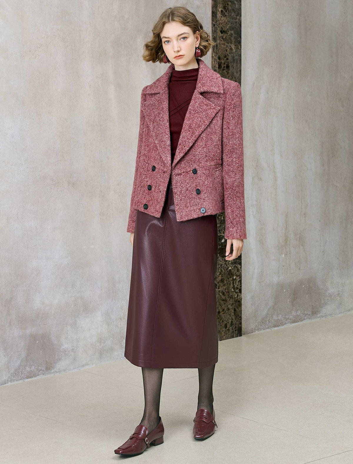 Wool-Blend Double-Breasted Lapel Jacket