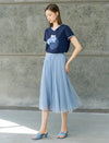 High-Waisted Shimmer Tulle Pleated Midi Skirt