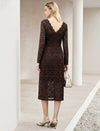 Brown Lace Long Sleeve Midi Dress