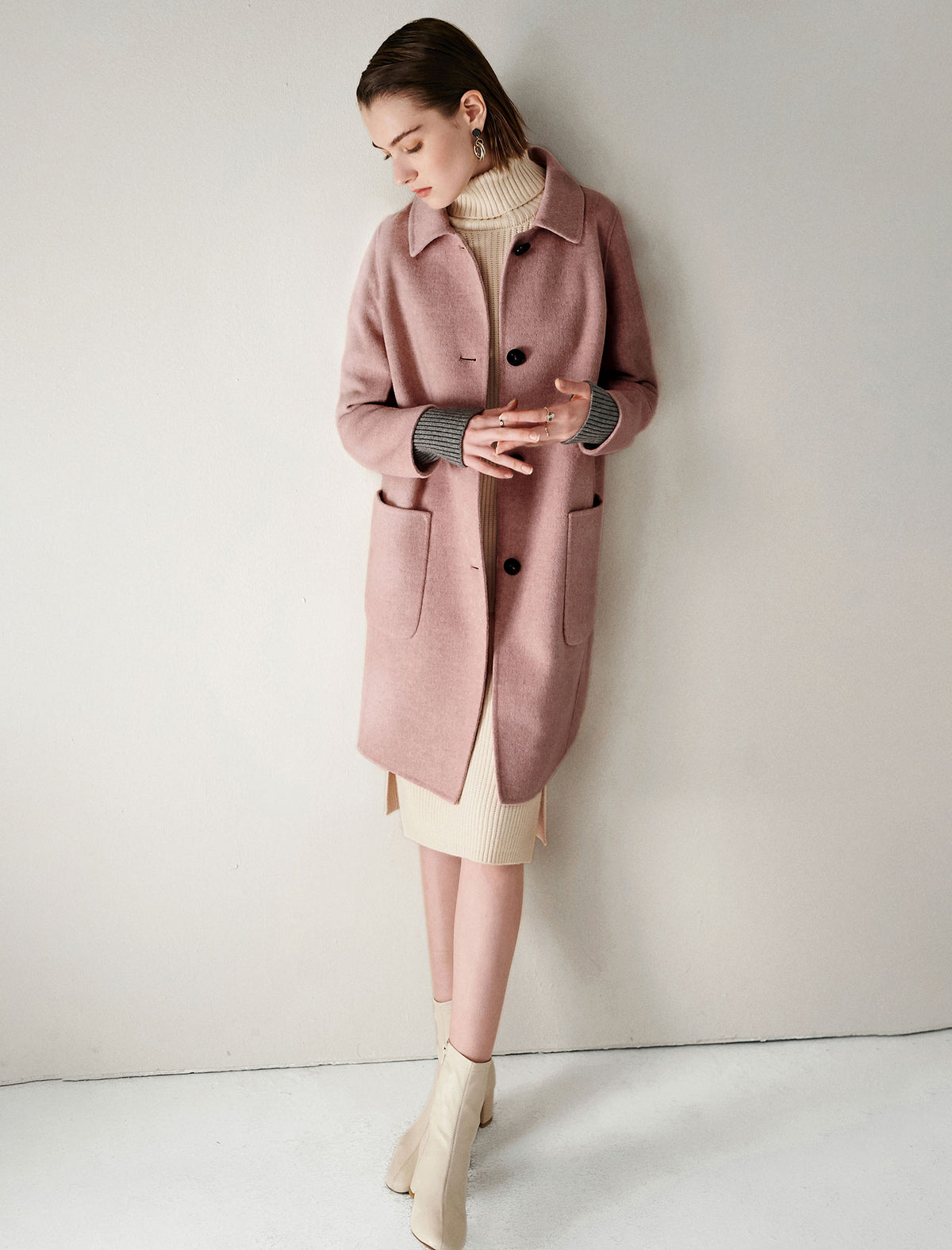 Wool Blend Plaid Square-Neck Drop-Shoulder Coat